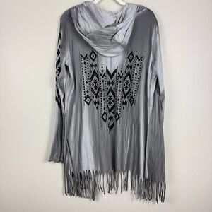 Vocal USA Gray Hooded Fringe Sweater Womens XL Black Aztec Sequins Boho Western